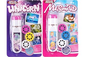 Georgie Porgy Children Projector Toys Educational Science Set Wall Ceiling Tent Torch Flashlight for Kids Gifts for Boys Girls with 2pcs Tattoo Stickers (Unicorn + Mermaid)