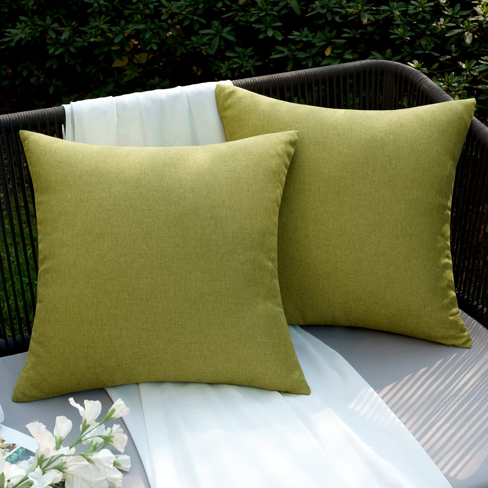 EMEMA Outdoor Cushion Covers Waterproof Decorative 16 x 16 Inch Throw Pillow Covers for Furniture Patio Couch Garden Green Sofa Bed Linen Balcony Outside Cushions 40 x 40 cm Set of 2