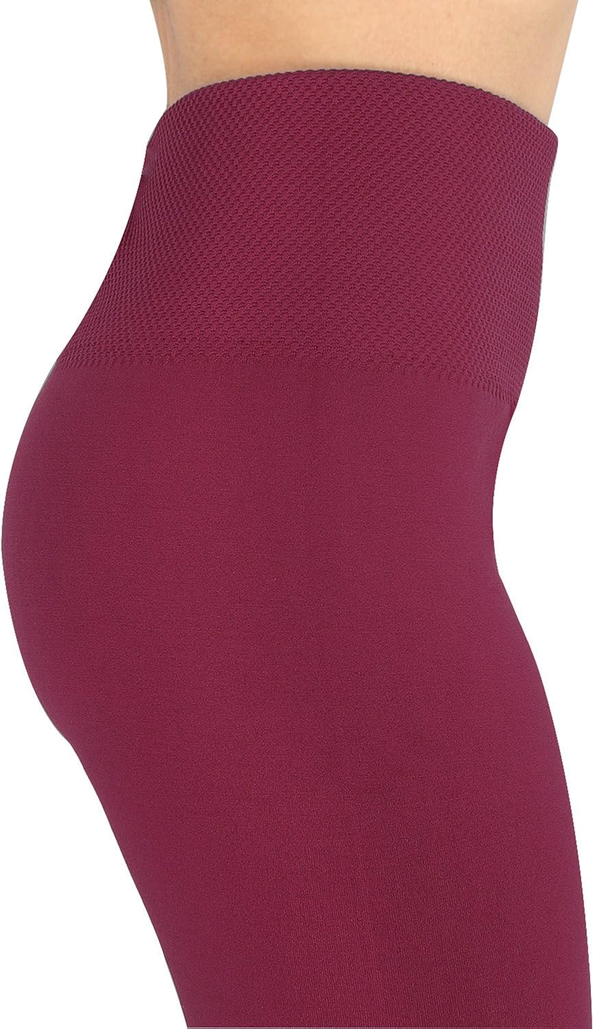 Ypser Warm Fleece Lined Leggings Women High Waist Slimming Compression Tummy Control Wine Red - Image 5