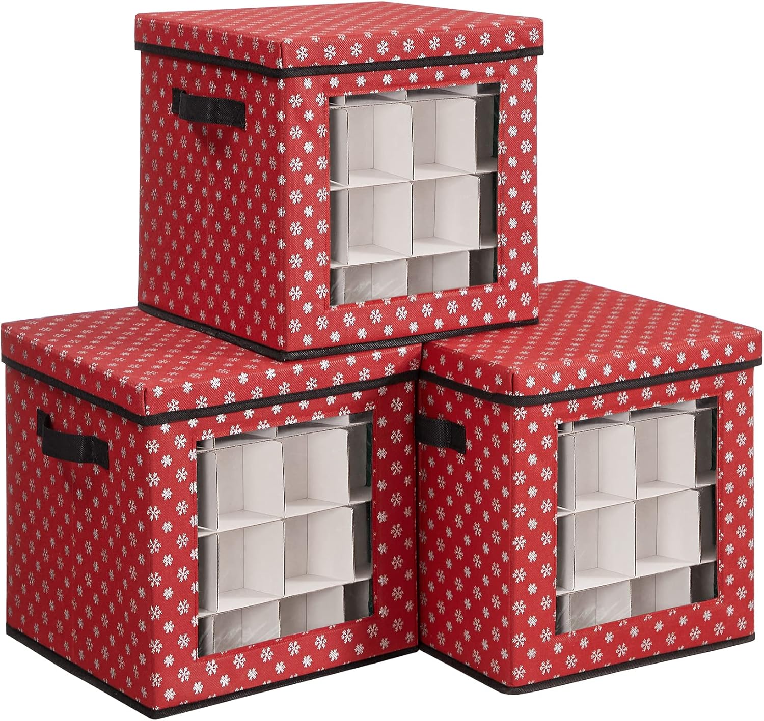 Holiday Décor Storage - SONGMICS Christmas Ornament Storage, Holds 192 Holiday Ornaments, with Lid, Adjustable Dividers, 2 Handles Transparent Window, Storage Boxes Containers for Bulbs Decorations, Red URFB029R01