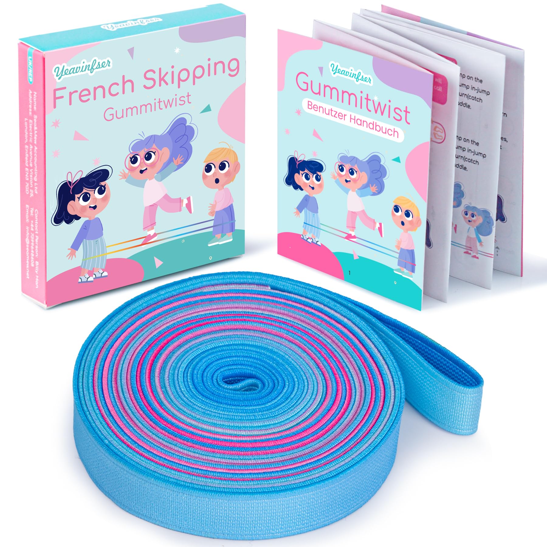 Yeavinfser Chinese Jump Rope - 4m Long Rainbow Elastic Rope with Instruction, 1.5cm Wide French Skipping, Fun Sports Toy for kids Indoor&Outdoor Jumpsies Games, Ideal Birthday Easter Gift