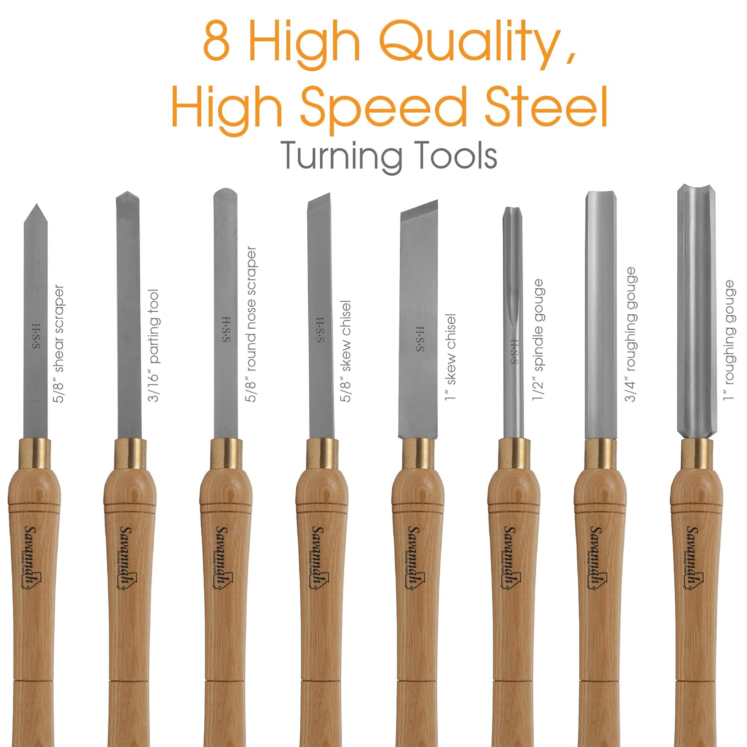 Savannah 7173 HSS Lathe Chisel Set 8 Piece Set For Wood Turning