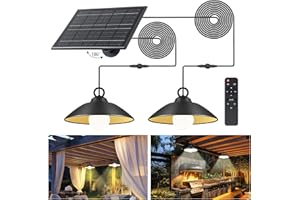 MOON-DE-AGE 2 Pack Solar Pendant Lights Outdoor Indoor,3000K/4000K/5000K 4 Brightness Shed Light Remote Control, IP65 Waterproof, 300LM*2 LED Hanging Lamp for Chicken Coop Garden, Patio and Barn