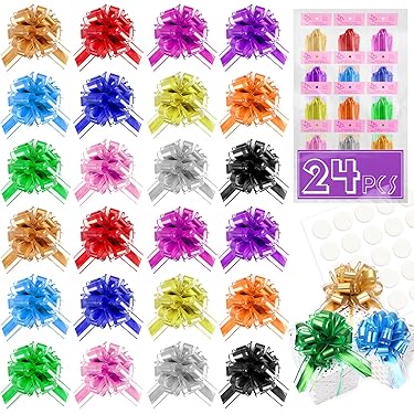 M METERXITY Paquete De 20 Lazos De Cinta De Plástico De 8 Pulgadas Con Borde Dorado Para Envolver Regalos/bodas/flores/canastas, Lazos De Satén [lazo De Regalo Rojo Rosa