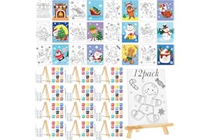 Zhanmai 12 Pack Pre Drawn Canvas for Painting Sip and Paint Kit 8" x 10" Paint Party Set Canvas Painting Pre Printed Canvases for Party Favor DIY Virtual Adult's Date Night(Santa)