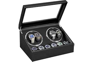ANWBROAD Watch Winders for Automatic Watches, Automatic Watch Winder with 4 Watch Rotator and 6 Extra Storages, 4 Watch Winder with Japanese Quiet Motor, Carbon Fiber Watch Winder,UJWW012C