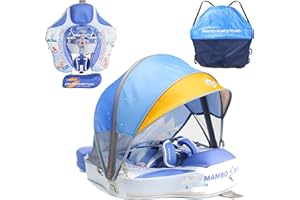 LURUI Baby Floats for Pool with Canopy Removable UPF 50+ UV Sun Protection Canopy，Mambobaby Infant Pool Float Non Inflatable Soft Skin-Friendly Leather Material Infant Swim Float 3-24 Months