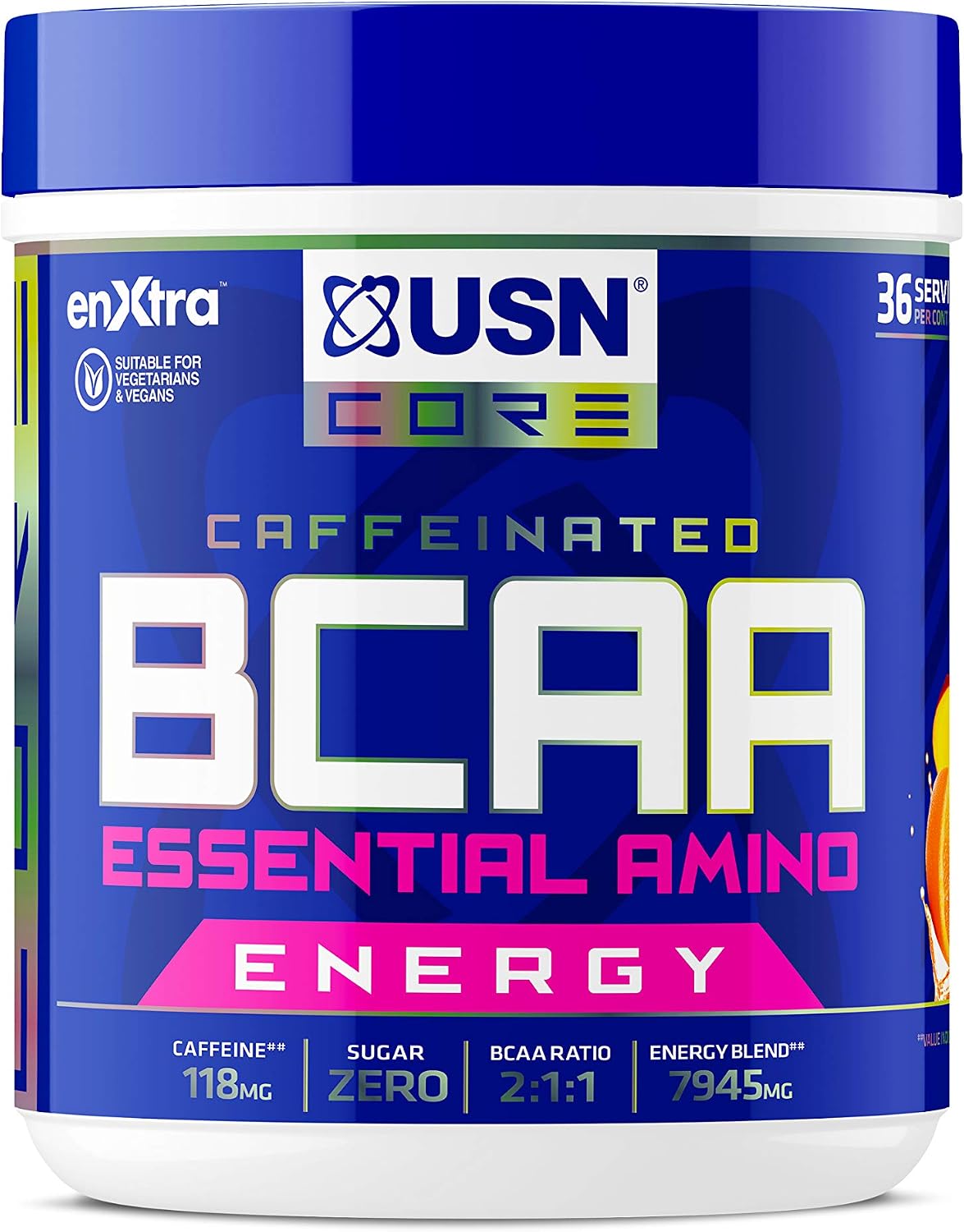 USN BCAA Power Punch Energy, Eaa's with Caffeine, Intra Workout Mango Orange, 36 Servings 400 g, Orange Mango+, 400 g (Pack of 1)