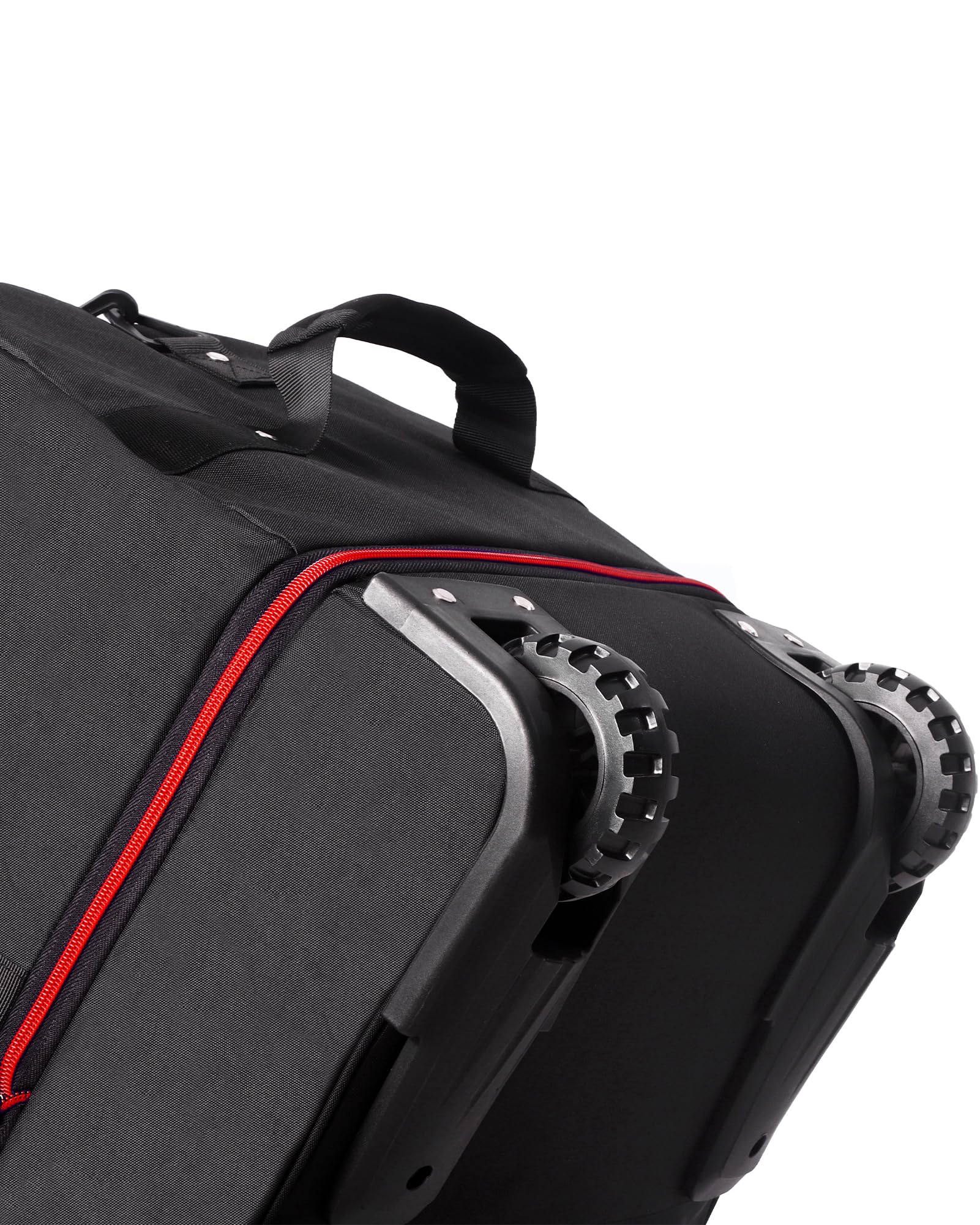 CONTAIL 32” Soft-side 110L Expandable 140L Rolling Duffle Bag with 2 Inline Wheels,Convertible Weekend Travel Bag with Bungee-Cord System,Black-red