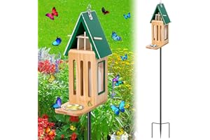 MUDEREK New Upgraded Butterfly House and Feeder for Outside - Wooden Butterfly House with Metal Stake for Garden Backyard, Natural Butterflies Habitat with Puddler on Floor or Hanging on Tree Wall