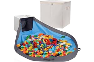 SAM AND MABEL Toy Storage Organizer with Play Mat for Kids – 13" x 13" x 13" Stackable and Foldable Cubby Box Nursery Organizers, Storage Bins with Lid for Playroom (Cream Bamboo)