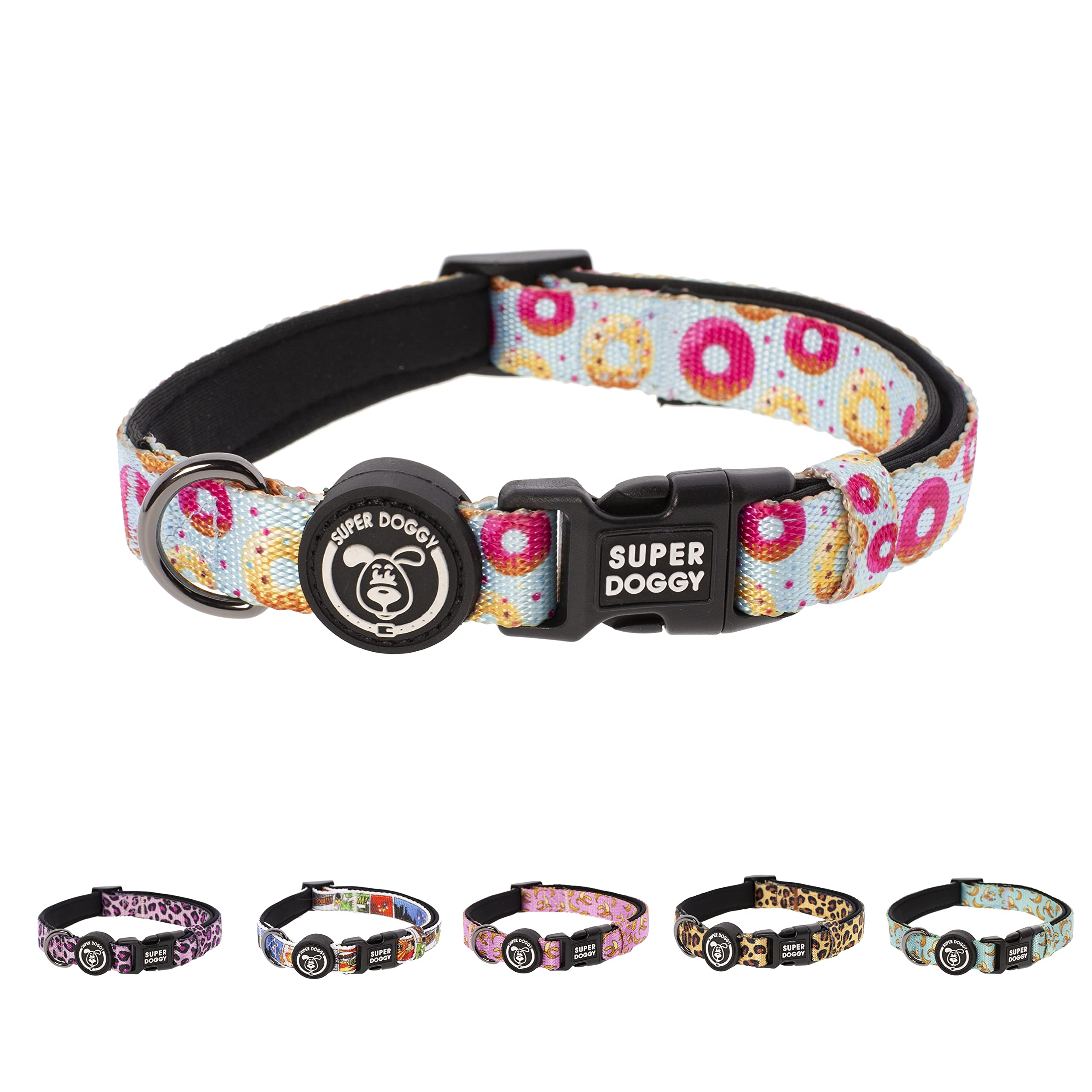 SUPER DOGGY Small, Medium and Large Dog Collar – Adjustable and Padded Nylon Collar with Fashion Designs – for Walking, Training and Running – Lightweight and Ideal for Puppies — image 1