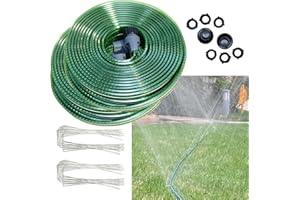 SECBULK 100 FT （50FT*2 Flat Sprinkler Hose for Lawn Watering Garden Soaker Hose with Holes, Heavy Duty Lightweight No-Kink Water Hose with Stakes, Irrigation Hose, Great Fun for Kids and Dog