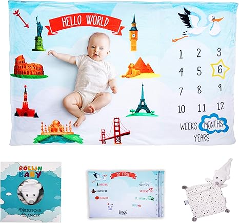 Amazon Com Manta Mensual Para Bebe Nino Y Nina Manta De Mes Unisex Para Recien Nacido Manta De Seguridad Tabla De Crecimiento Del Bebe Tamano De 59 8 X 39 8 In Y Marcos Mantas