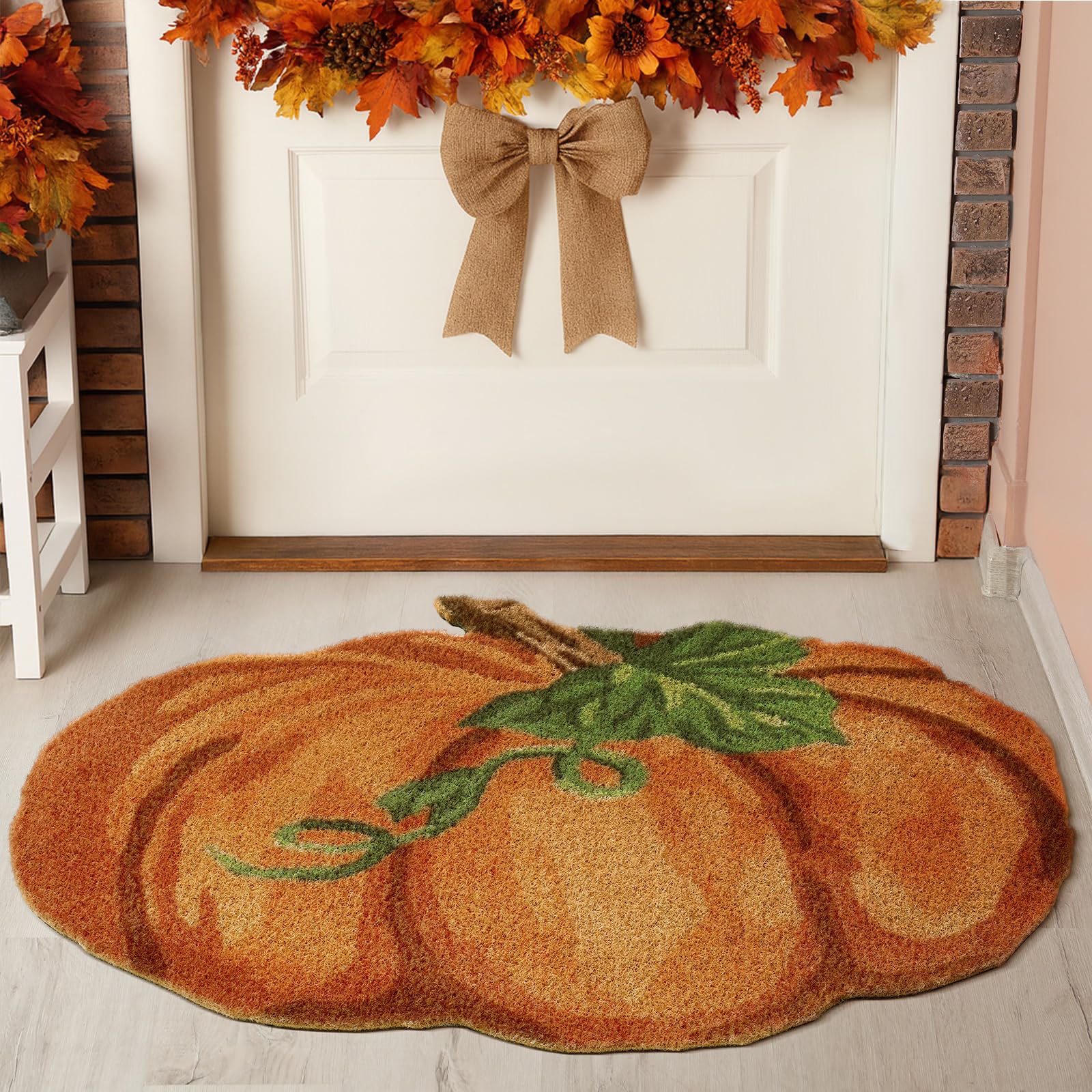 Photo 1 of WILLBOND Fall Door Mat Pumpkin Rug Thanksgiving Welcome Mat Pumpkin Coir Doormat 16 x 28 Inch Non Slip Reusable Heavy Duty Doormat for Indoor Outdoor Entrance Bathroom Porch Autumn Decor