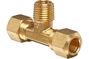 Anderson Metals - 50072-0604 Brass Tube Fitting, Tee, 3/8" Compression x 1/4" Bottom Male Pipe