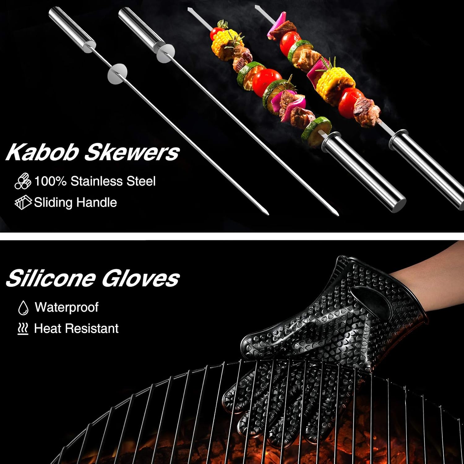 OlarHike Grilling Accessories BBQ Grill Tools Set, 25PCS Stainless Steel Grilling Kit for Smoker, Camping, Kitchen, Barbecue Utensil Gifts for Men Women with Thermometer and Meat Injector : Garden & Outdoor