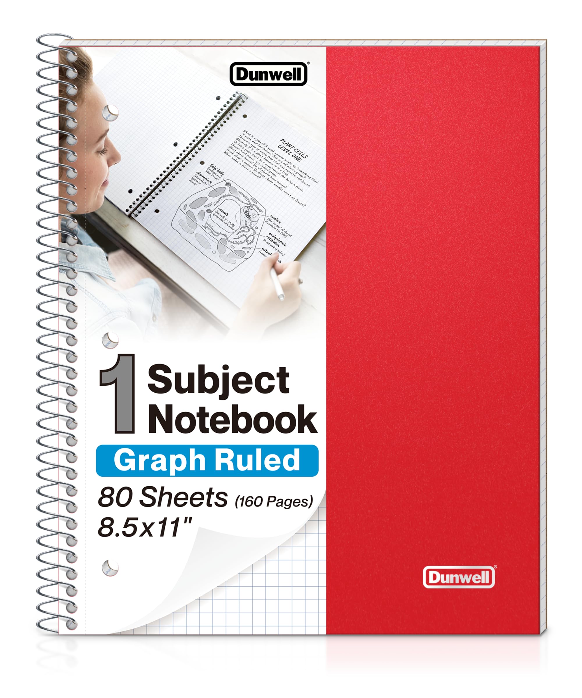 Photo 1 of Dunwell Graph Paper Notebook 8.5 x 11 (Red) Plastic Cover, 100 Sheets (200 Pages), 4x4 Squares, 1 Subject Graph Paper Spiral Notebook, 1/4" Grid, Pocket Divider, Easy Tear-Off, 3-Hole Punched