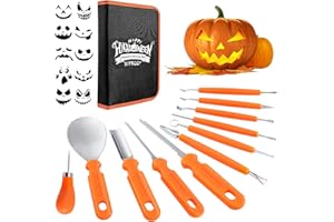 Bifrost Halloween Pumpkin Carving Kit - 22 Pcs Stainless Steel Pumpkin Carving Knife Sets with Stencils & Storage Bucket for Halloween