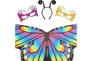 WORSETUY 4 Pack Butterfly Wings Costume Set, Fairy Butterfly Wings Cape Wings Shawl Masks Antenna Headband Halloween Costumes