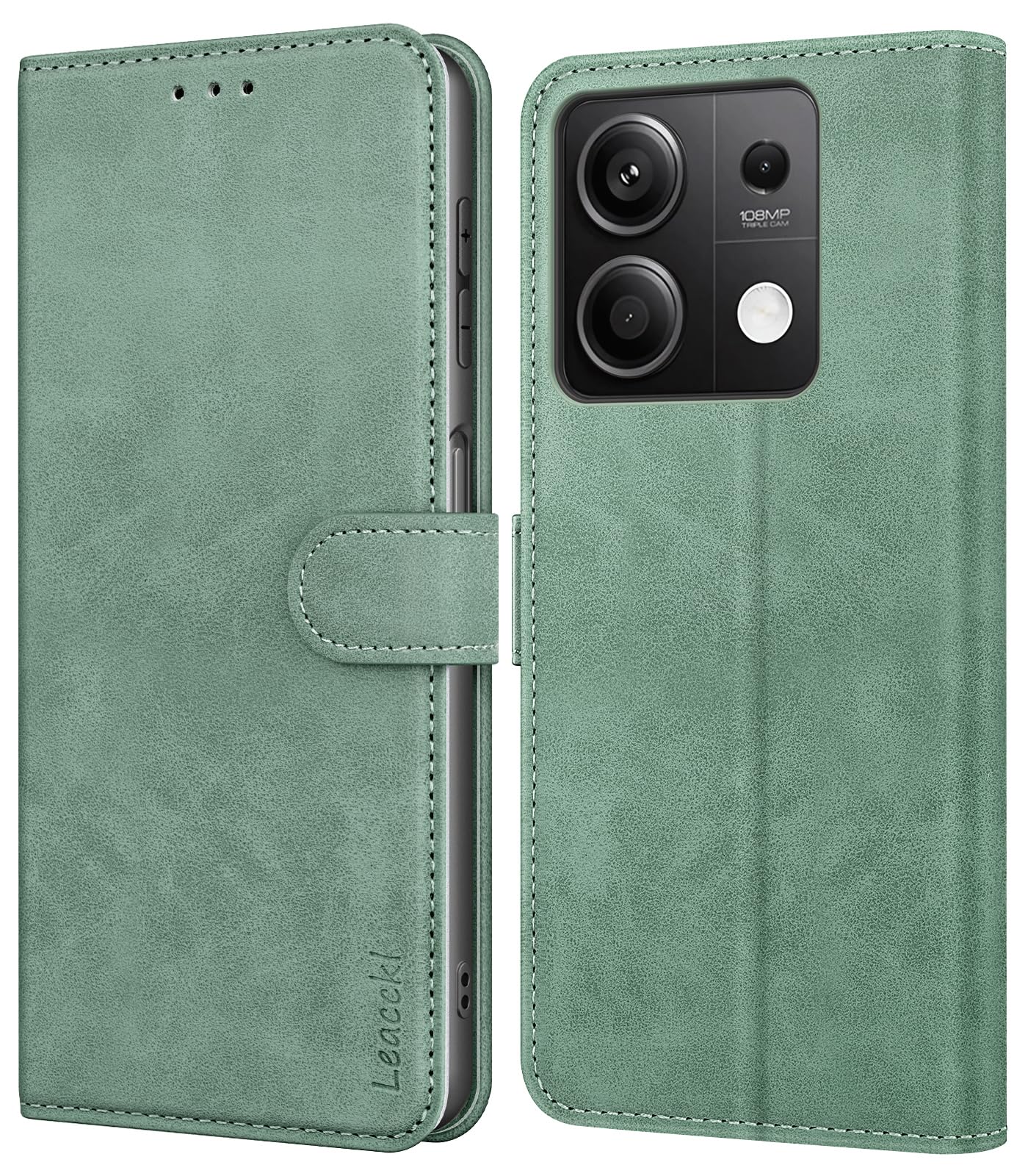 Leacckl for Xiaomi Redmi Note 13 5G Case, Not compatible with 4G, Leather Wallet Case, Flip Case with Card Holder and Magnetic Buckle, Green