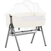 Dream On Me Lotus Bassinet and Bedside Sleeper in Ivory, Lightweight and Portable Baby Bassinet, Adjustable Height Position, Easy to Fold and Carry Travel Bassinet- Carry Bag Included Small
