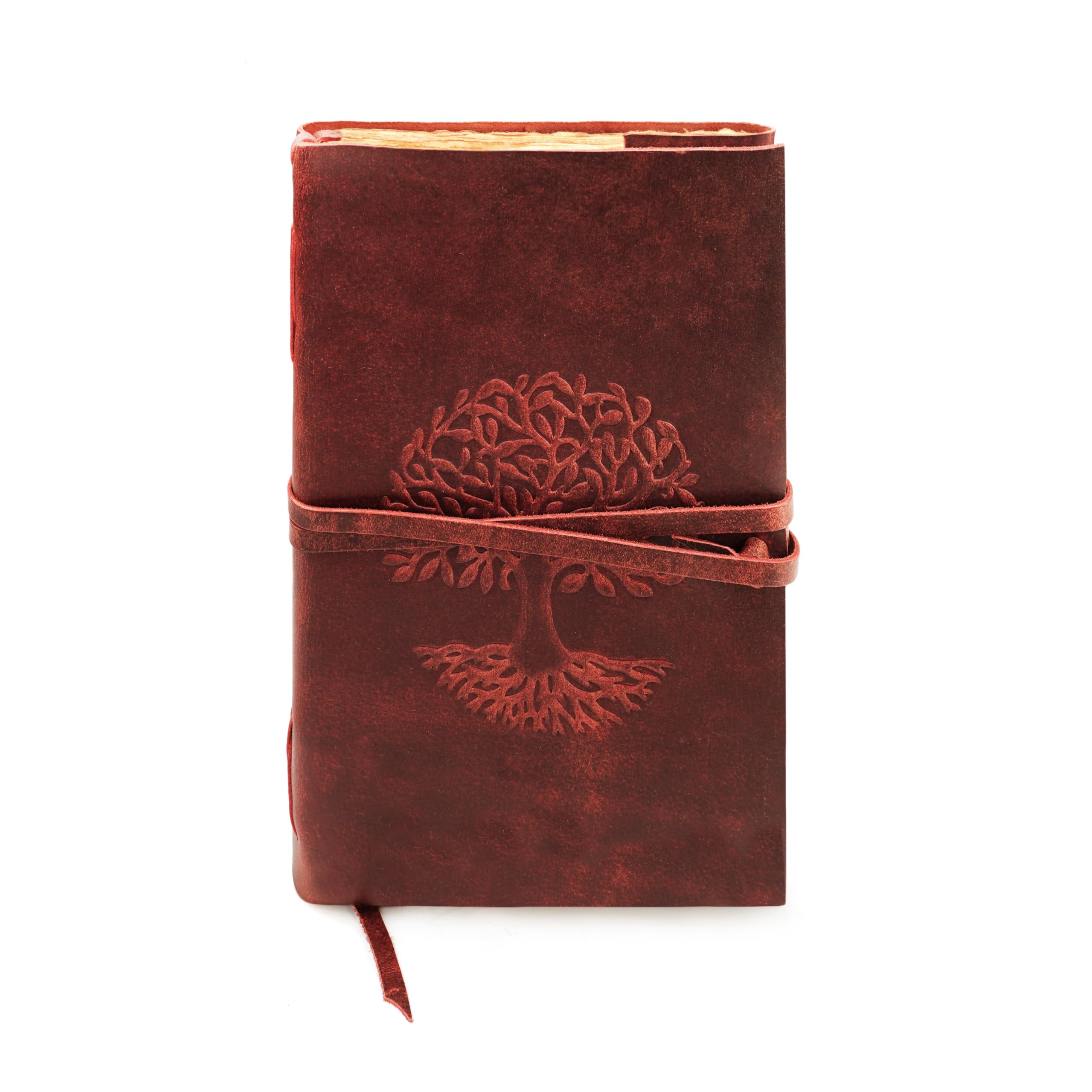 Tree Of Life Leather Journal for Women and Men, Handcrafted Leather Journal for Writing Womens, Sketchbook, Travel Diary with Unlined Deckle Paper, Wine Red 8x13 Image