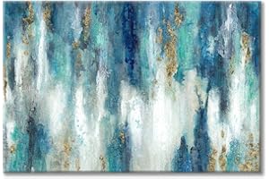 UTOP-ART Blue And Gold Wall Decor Set Abstract Canvas Wall Art Decor Colorful Oil Painting Artwork Picture For Bedroom Living Room Bathroom Decorations Aesthetic(36'' x 24'' x 1 Panel)