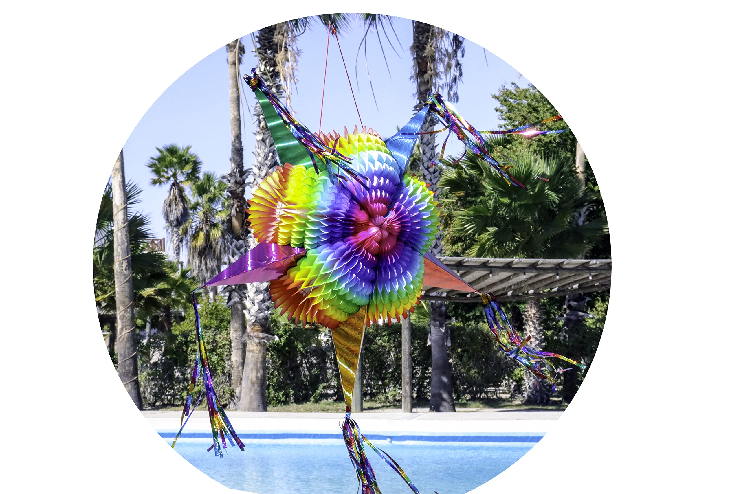 Celly Party Mexican Star Pinata, Rainbow Colorful 32 Inch Large Foldable Pinata for Birthdays, Cinco de Mayo, Halloween, Festivals, Holds 4 lbs Candy