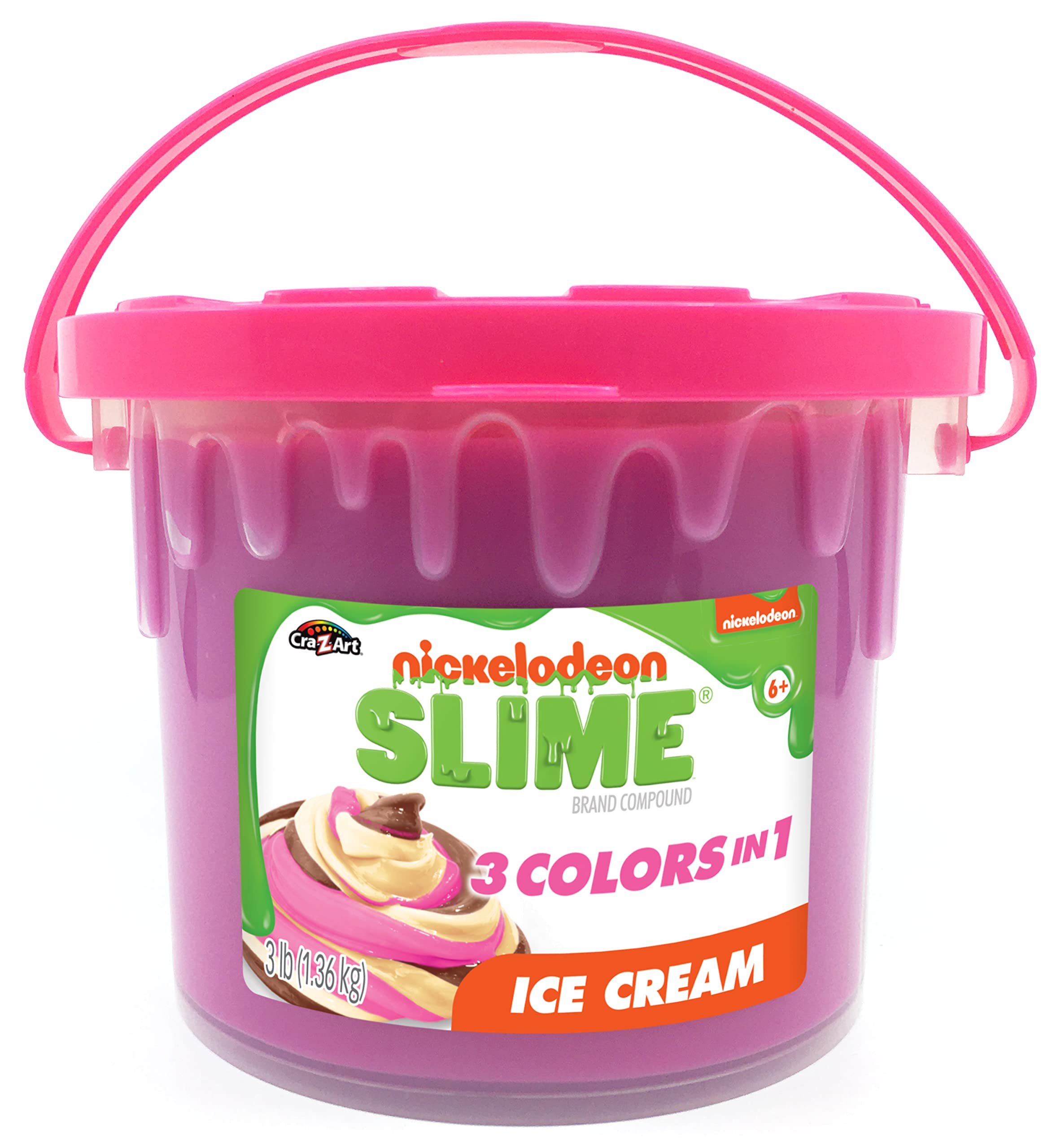 Photo 1 of Nickelodeon Slime 3LB Ice Cream Bucket 3 Colors-in-1 Strawberry, Vanilla and Chocolate Colored Premade Slime