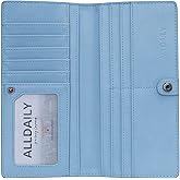 Alldaily Ultra Slim Thin Women Wallet RFID Blocking Credit Card Holder Bifold Long Ladies Billfold (Light Blue)