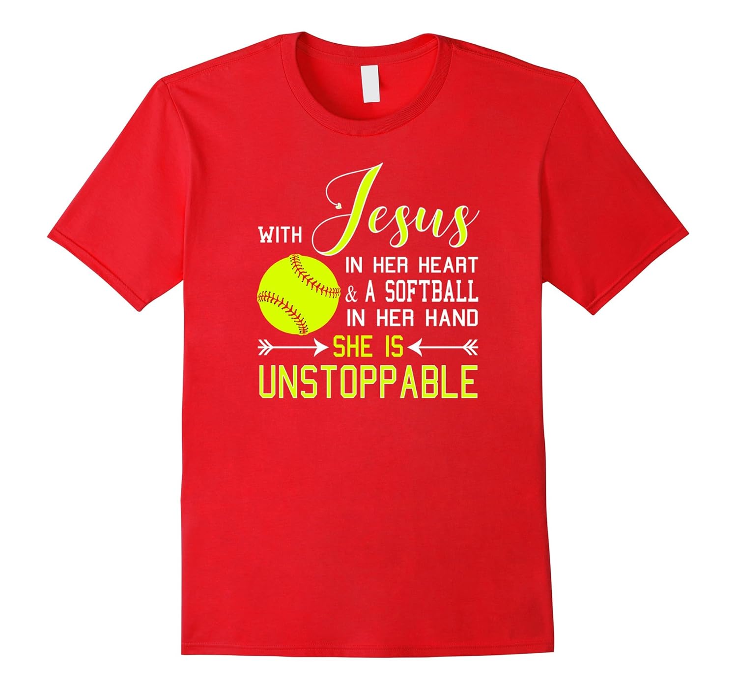WITH JESUS IN HER HEART & A Softball Hand She Is T-Shirt-ANZ