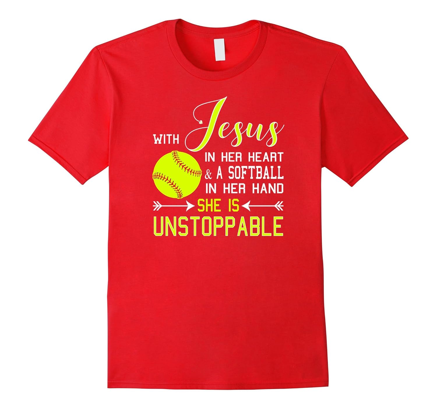 WITH JESUS IN HER HEART & A Softball Hand She Is T-Shirt-Rose