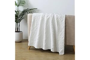 Caressma Coverlet Pure White Twin Size, Vintage Cozy 3D Geometric Decorative Jacquard Bedspread, Super Soft for Couch and Bed, Travel Lightweight Coverlet (60 x 80”)