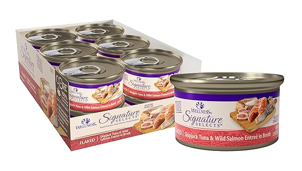 WELLNESS CORE SIGNATURE SELECTS FLAKED ADULT WET CAT FOOD, NATURAL, PROTEIN-RICH, GRAIN FREE, 2.8 OUNCE, 12 PACK (SKIPJACK TUNA & WILD SALMON)