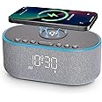 Odokee Wireless Charging Alarm Clock Radio: Qi Certified Fast Wireless Charger for iPhone Samsung - 10W Stereo Bluetooth Speaker - Dimmable Digital Clock with FM Radio for Bedroom Gray
