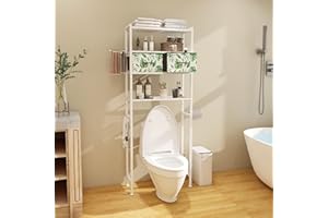HWRHTR Over The Toilet Storage - Metal Bathroom Organizer with Drawer, Over The Toilet rack with 3-Tier Open Shelf, Space Saver Storage Stand for Bathroom,White