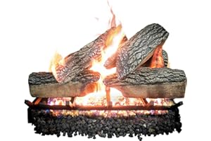 Dreffco 18" Premium Gas Logs - for Vented Fireplaces, Natural Gas or Liquid Propane - Blazing Oak Design (Logs Only)