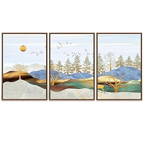 SIGNWIN 3 Piece Framed Canvas Wall Art Abstract...