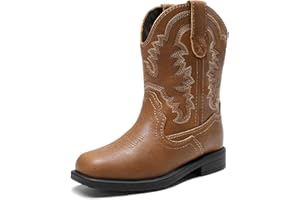 DREAM PAIRS Toddler Little Boys Girls Cowboy Boots Kids Western Square Toe Riding Mid Calf Boots