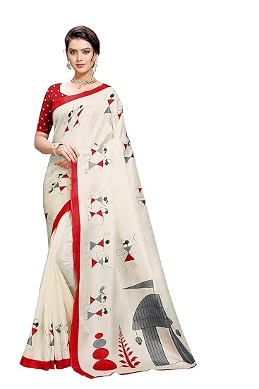 Women's Khadi Cotton Printed Saree(49138_Cream)