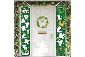 SARYBEI St Patricks Day Porch Decorations - Saint Shamrock Porch Sign Leprechaun Decor - Hanging Banners Decorations for Front Door Outside Yard Garden Party Supplies
