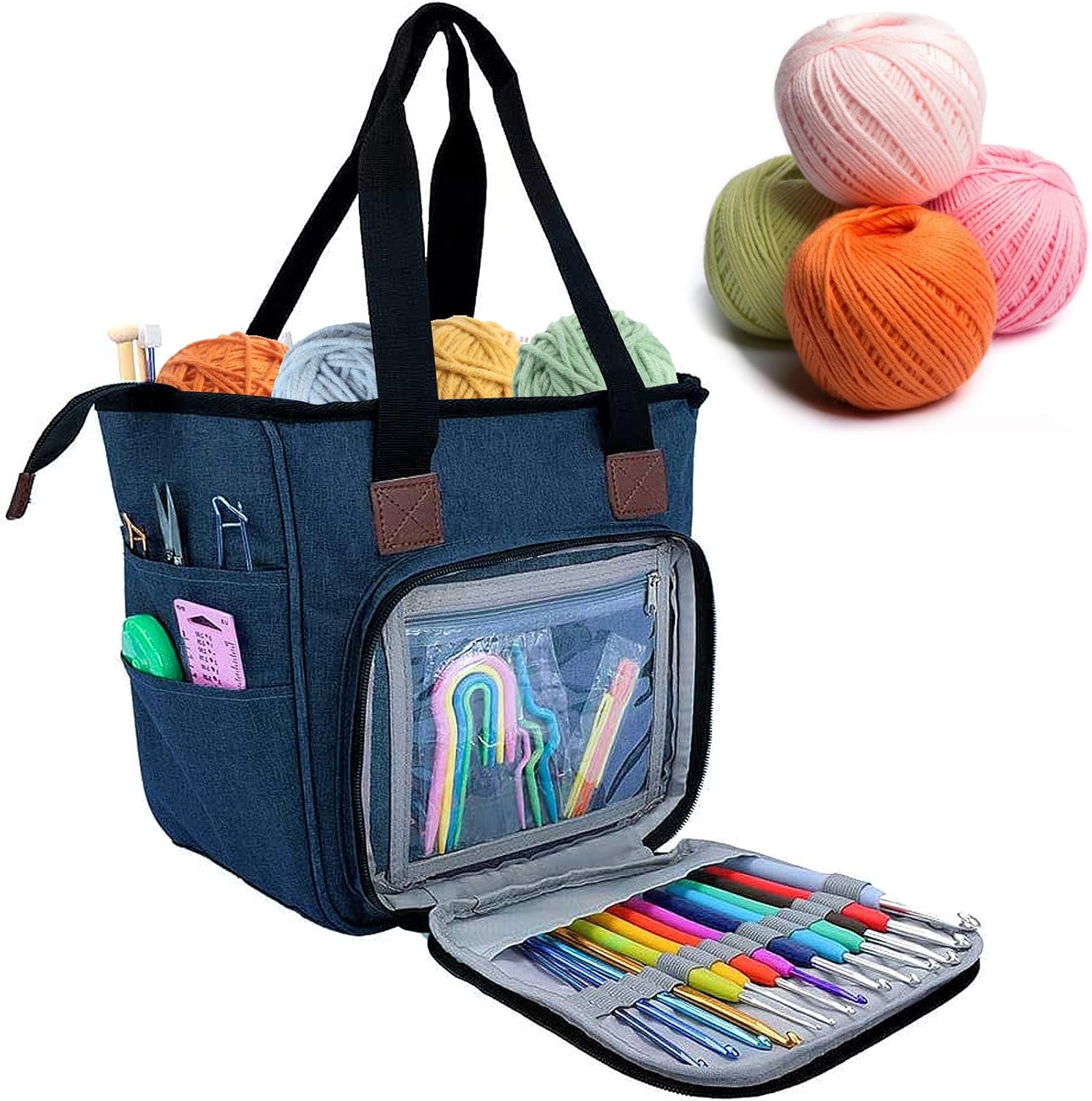 Knitting Bag, Travel Yarn Storage Tote Organizer for Carrying Yarn