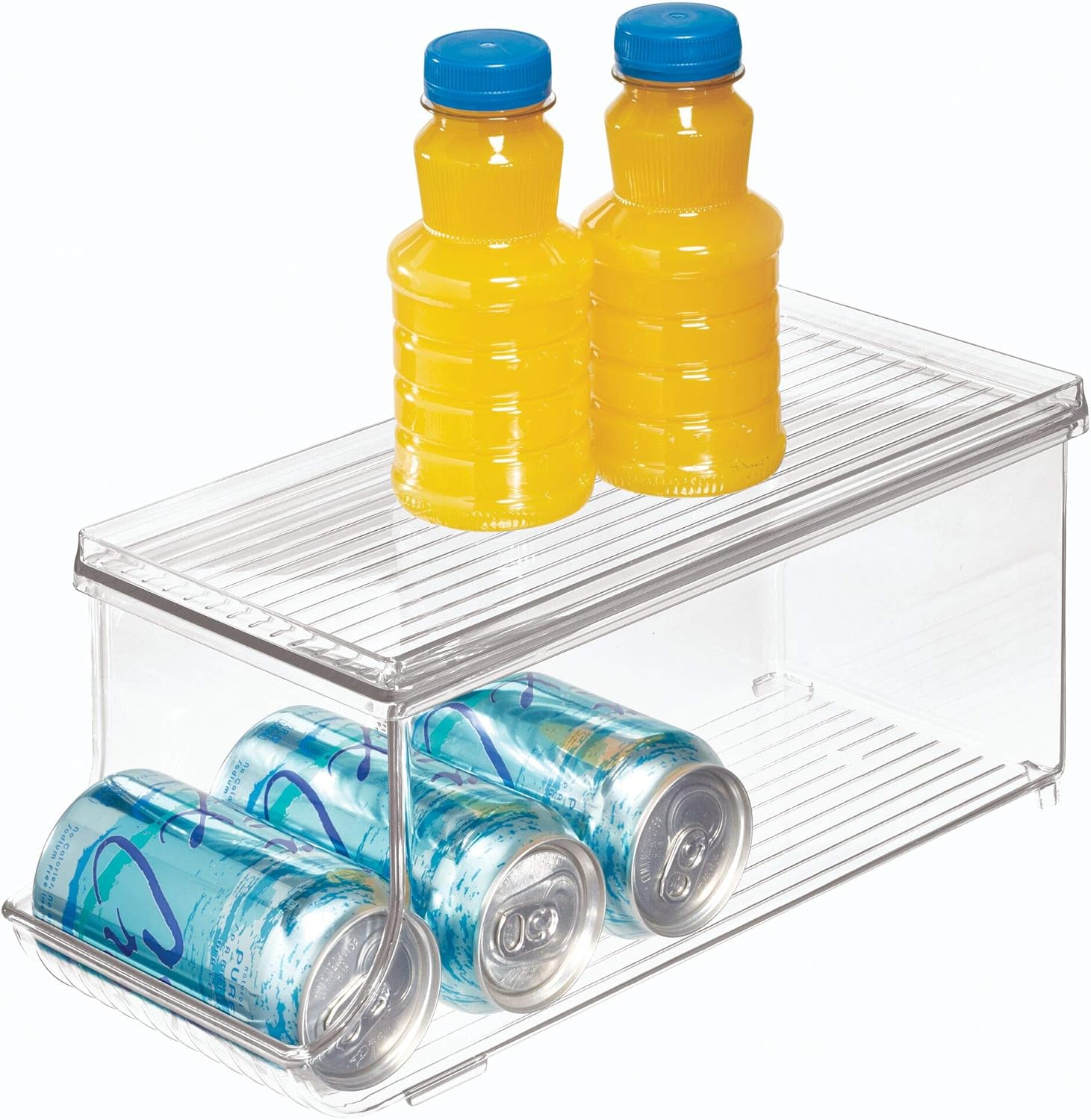 iDesign Fridge Binz BPA-Free Plastic Beverage Can Organizer with Lid - 13.84" x 5.7" x 5.8", Clear: Home & Kitchen