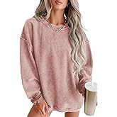 SELINK Womens Crewneck Oversized Corduroy Corded Sweatshirt Long Sleeve Casual Pullover Tops