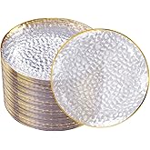 DaYammi 100 Pcs Clear Gold Plastic Plates, Hammered Party Plate, Fancy Plastic Plates Disposable Clear Disposable Dessert Platos, 7 Inch Heavy duty Plastic Dessert Platos for Party & Wedding