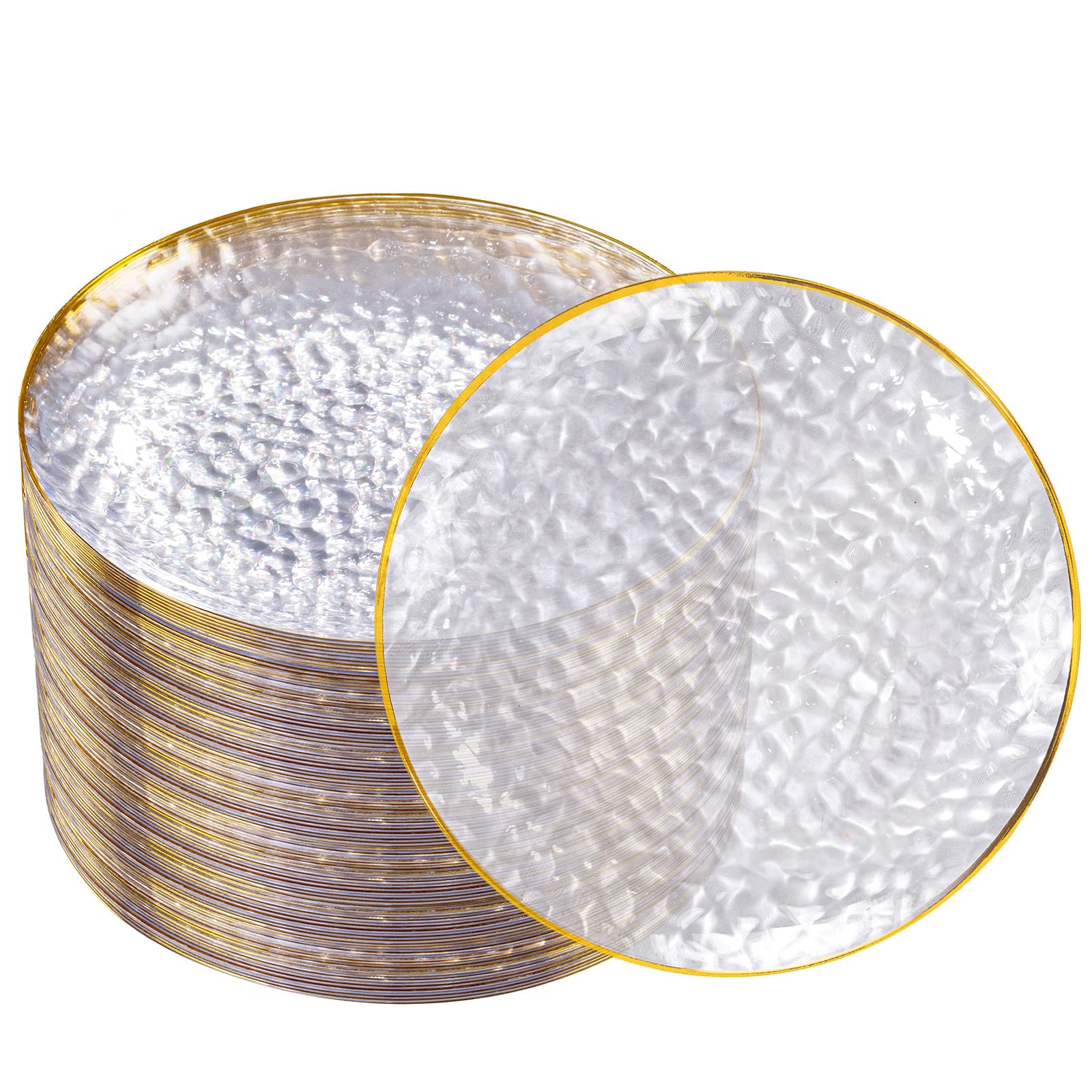 Photo 1 of DaYammi 100 Pcs Clear Gold Plastic Plates, Hammered Party Plate, Thanksgiving Plates Disposable Clear Disposable Dessert Platos, 7 Inch Heavy duty Plastic Dessert Platos Disposable for Party & Wedding