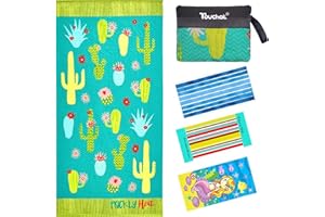 Touchat Beach Towel Oversized,Thick Microfiber Beach Towel 30”x60”,Super Absorbent Sand Free Cute Cactus Cool Swim Beach Towels for Kids,Men,Women,Boys,Girls