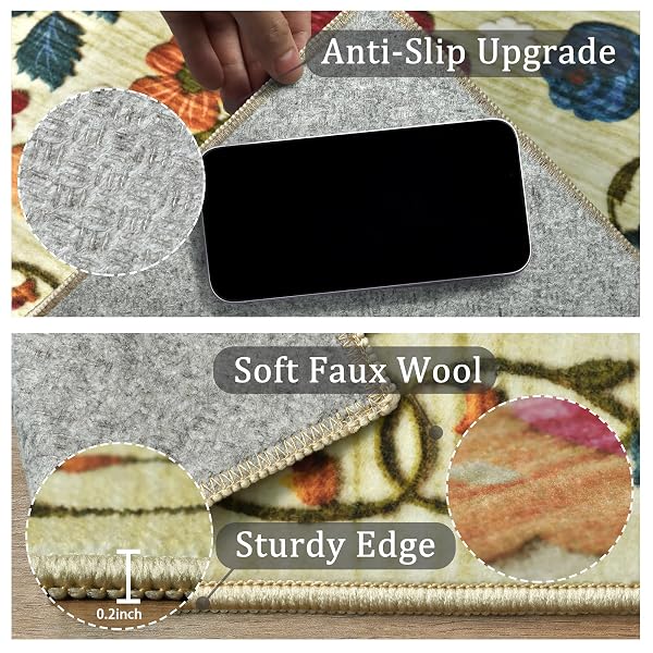 2X6 MACHINE WASHABLE RUNNER RUG, KITCHEN HALLWAY AREA RUG GREEN VINTAGE BOHO FLORAL ULTRA NON-SLIP LOW PILE SOFT FAUX WOOL CARPET, KIDS AND PETS FRIENDLY FOR BEDROOM ENTRYWAY NURSERY HOME DECOR RUG