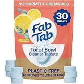 Fab Tab Toilet Bowl Cleaner Tablets, Lemon &amp; Eucalyptus Scent, 30 Count | Drop-in tablets dissolve to lift rust and hard-water stains, keeping the bowl fresh &amp; septic systems safe, 100% Plastic Free
